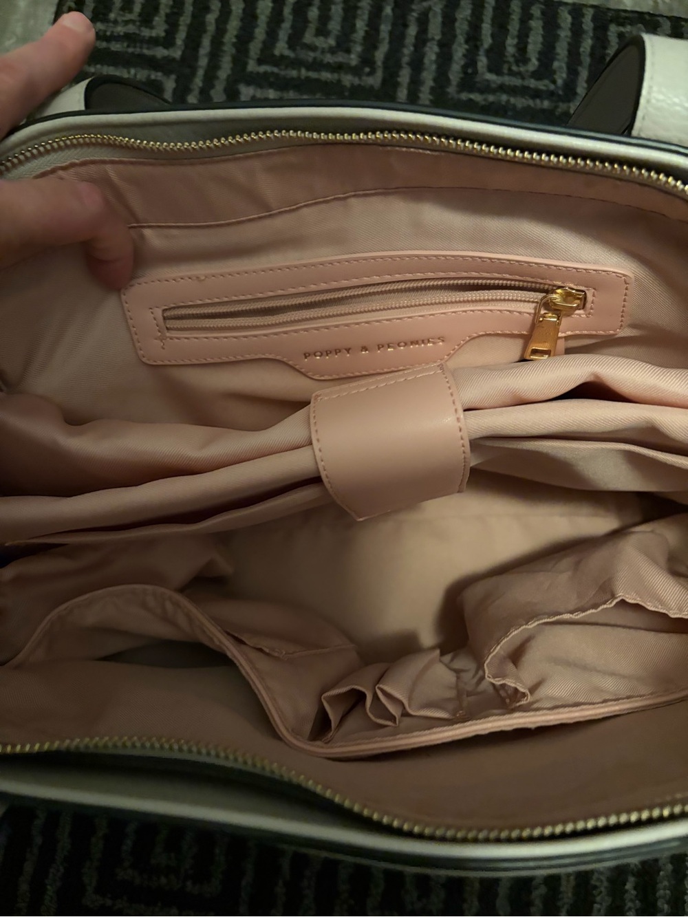Poppy & Peonies Soft Cream Leather Tote with Removable Strap - Picture 2 of 4